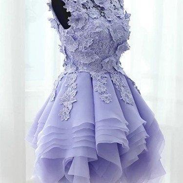 Lovely Short Party Dresses With Lace Applique,..