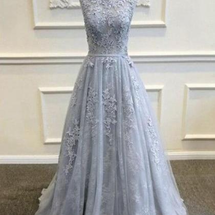 Grey Tull Party Gowns, Long Formal Grey Lace..