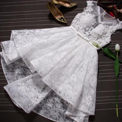 Adorable High Lace White Lace Short Teen Formal..