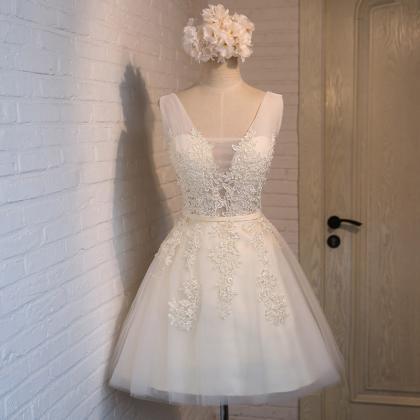 White Tulle And Lace Graduation Dresses, Short..