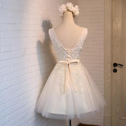 White Tulle And Lace Graduation Dresses, Short..