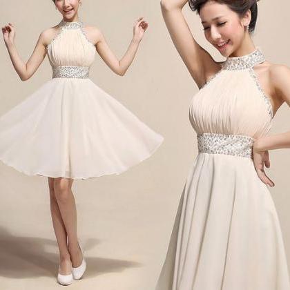 Ivory Short Halter Sequins Homecoming Dresses,..