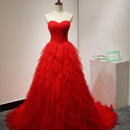 Red Sweetheart Long Prom Dresses, Red Party..