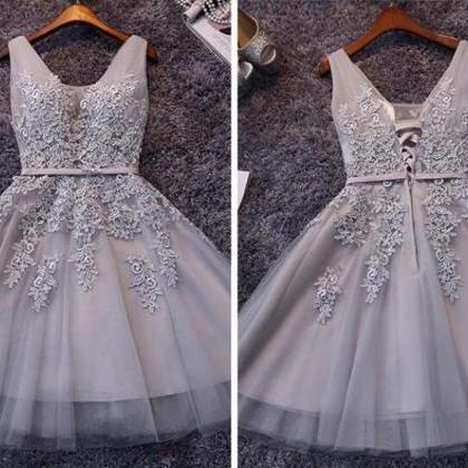 High Quality Tulle Light Grey Knee Length Party..