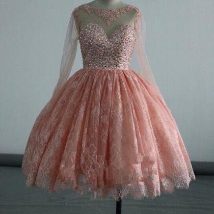 Lovely Pink Teen Homecoming Dresses, Long Sleeves..