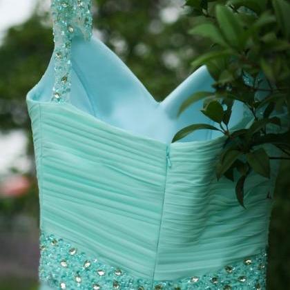 Elegant Chiffon Mint Green Beaded Long Prom..