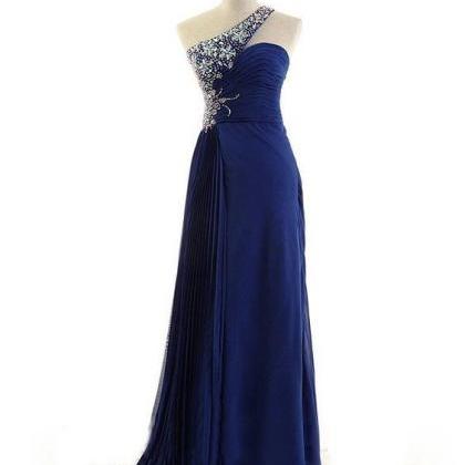 Sparkle One Shoulder Royal Blue Prom Dresses 2018,..