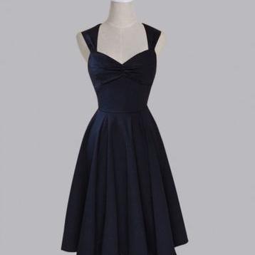 Simple Navy Blue Chiffon Bridesmaid Dresses, Knee..