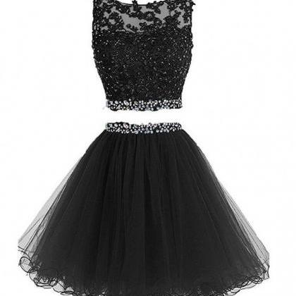 Black Two Piece Knee Length Cute Homecoming..