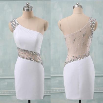 Style White Popular Mini Beaded Party Dresses,..