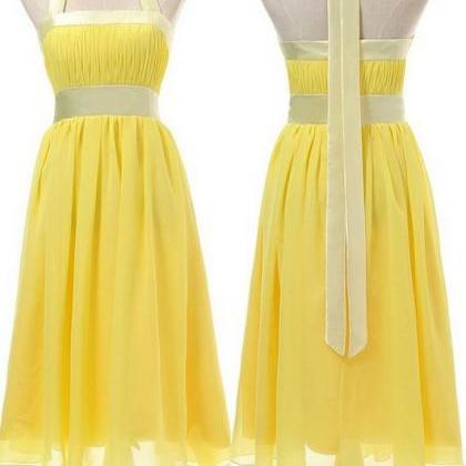 Lovely Style Yellow Halter Bow Knee Length..