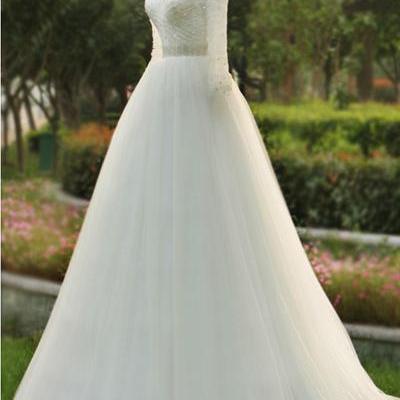 White Tulle Off Shoulder Tulle Wedding Gowns,..