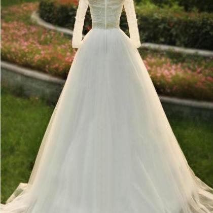 White Tulle Off Shoulder Tulle Wedding Gowns,..