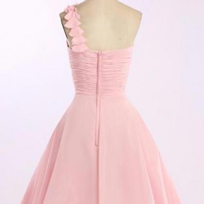 Classy One Shoulder Chiffon Layered Pink Birthday Outfits Homecoming Dress Y9842