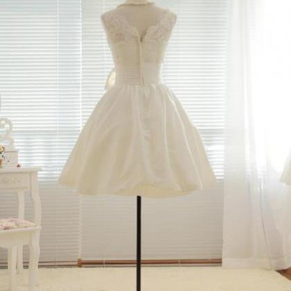Lovely White Satin And Lace Short Bridesmaid..
