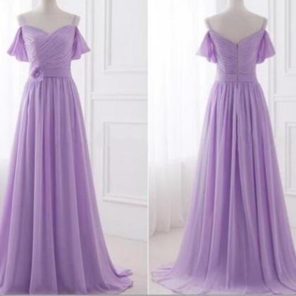 Spaghetti Straps Lavender Long Bridesmaid Dresses,..