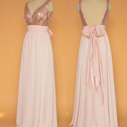 Chiffon And Sequins Backless Bridesmaid Dress With..