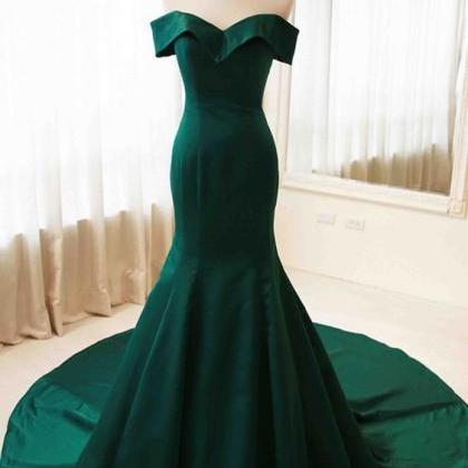 Green Mermaid Gorgeous Satin Gowns, Off Shoulder..