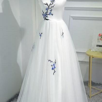Elegant White Prom Dresses, Tulle Long Formal..