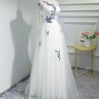 Elegant White Prom Dresses, Tulle Long Formal..