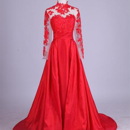 Beautiful Red Long Sleeves Floor Length Party Dresses, Red Formal Gowns ...