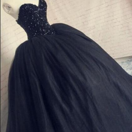 Gorgeous Beaded Black Prom Dress, Sequins..