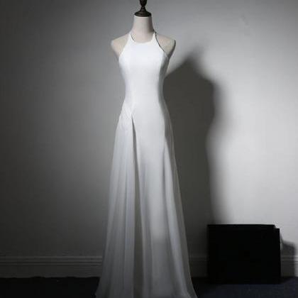 Simple White Chiffon Halter Prom Dresses, Sexy And..