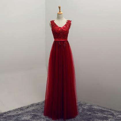 Wine Red V-neckline Prom Dresses 2018, Pretty..