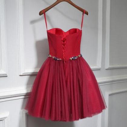 Adorable Red Satin And Tulle Short Beaded Belt..