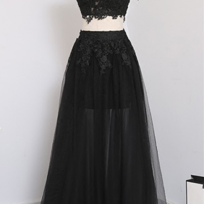 Black Two Piece Chic Prom Dresses 2018, Two Piece..