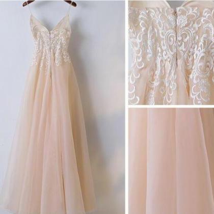 A-line Fashion Spaghetti Straps Long Prom Dress..