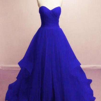 Gorgeous Royal Blue Sweetheart Tull Gowns, Blue..
