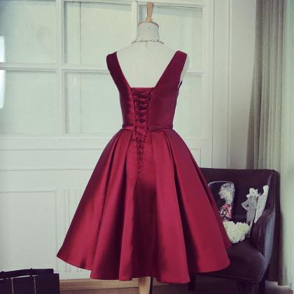 Lovely V-neckline Homecoming Dresses,wine Red Satn..