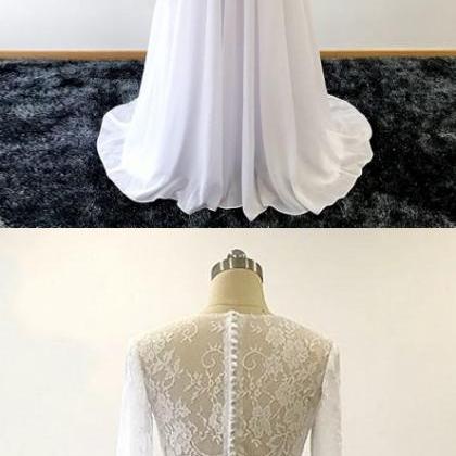 Two Piece White Chiffon And Lace Long Sleeves..