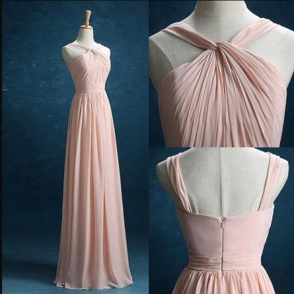 Pink Halter Twisted Ruched A-line Chiffon..