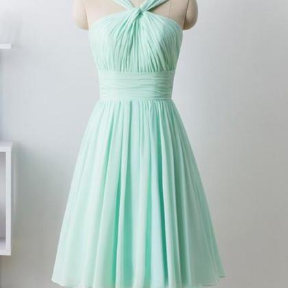 Mint Green Halter Bridesmaid Dresses, Chiffon..