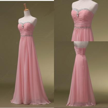Beaded Fashion Long Pink Chiffon Prom Dresses,..