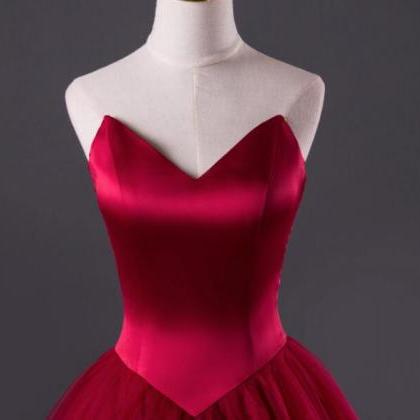 Wine Red Ball Gown Tulle Evening Prom Dresses,..
