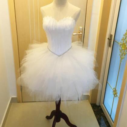 Lovely White Feathered And Tulle Cocktail Dresses,..
