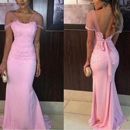 Pink Mermaid Prom Dresses,long Backless Prom..