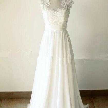 White Long Chiffon And Applique Prom Dresses,..