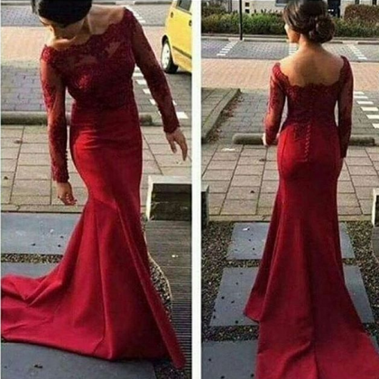 Red Long Mermaid Prom Gowns, Red Party Dresses,..