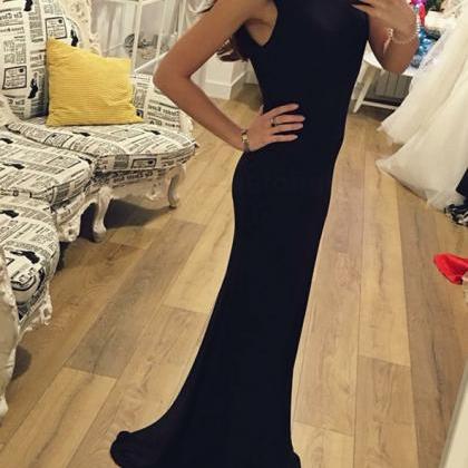 Sexy Black Simple Floor Length Party Gowns, Black..