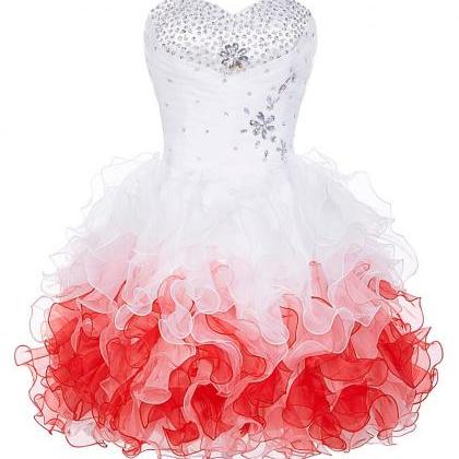 Cute White And Red Homecoming Dresses,beaded..