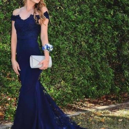 Elegant Navy Blue Prom Dress Mermaid Long With..