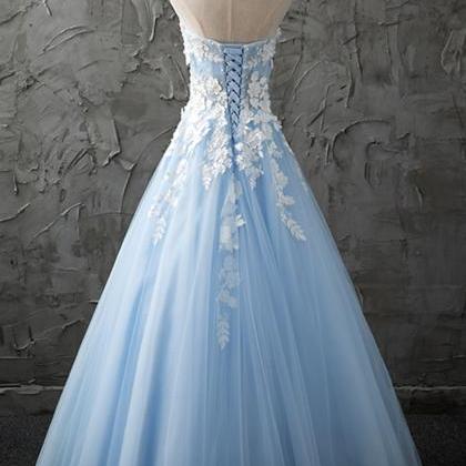 Custom Light Blue Handmade Long Prom Gowns With..