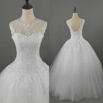 Lovely Lace Applqiue Collar Ball Gown Tulle Bridal..
