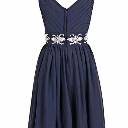Navy Blue Short Bridesmaid Dresses, Chiffon Blue..