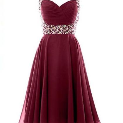 Wine Red Simple Cute Straps Homecoming Dresses,..
