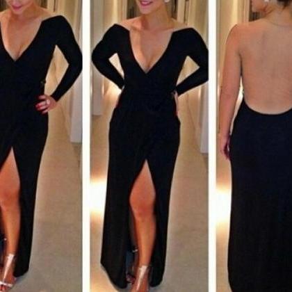 Sexy Black Slit Party Dresses, Sexy Formal..